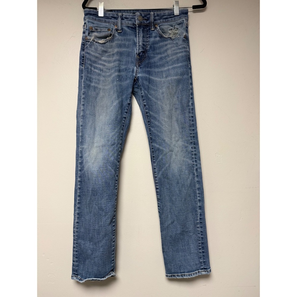 American Eagle Mens Original Straight Jeans 29x30 Light Wash Distressed‎